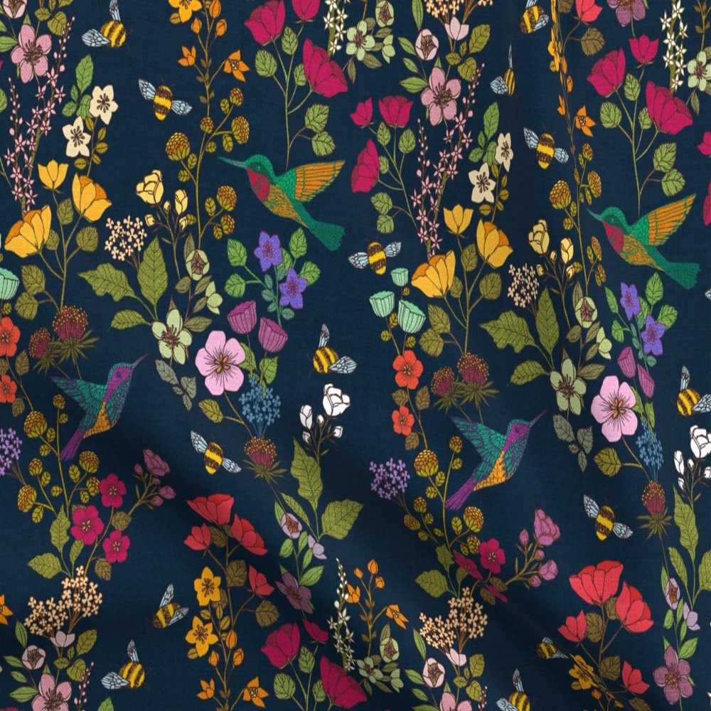 Fabric Victorian Botanical Garden Honeybees Chinoiserie Jewel Tones Printed on Basketweave Cotton Canvas Fabric Fat Quarter - Upholstery Home Decor Bottomweight Apparel