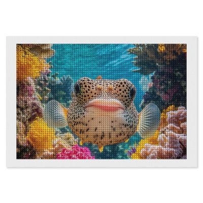 Puffer Fish Coral Fish Funny Diamond Painting Kits for Adults Square Drill Art Crafts Kits Home Wall Decor 8"x12"