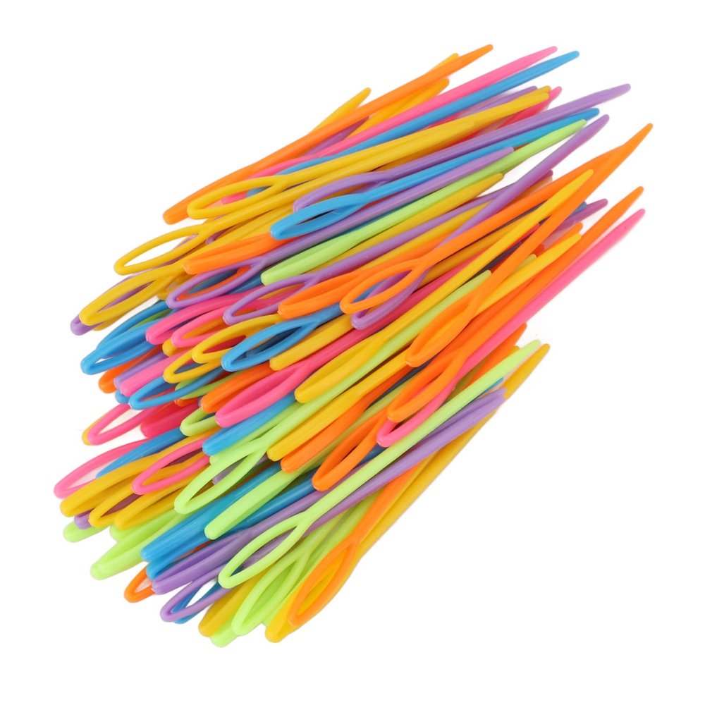 Oreilet Large Eye Sewing Needles, 100pcs Large Eye Plastic Needles, Plastic Yarn, Portable Yarn Crochet for Knitting