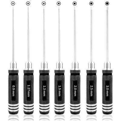 GDOOL 7 Pieces Hex Screw Driver Set 0.9mm 1.27mm 1.3mm 1.5mm 2.0mm 2.5mm 3.0mm Hex Screwdriver Kit RC Repair Tools for Traxxas RC Car Drone Multi-Axis Helicopter Arrma Axial Losi Redcat Racing (Black)