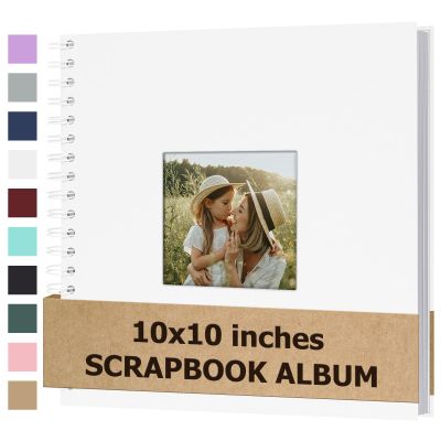 Scrapbook Album 10x10 Inches Photo Album Hardcover Kraft with Window Scrap Book Blank Memory Book for Baby Wedding Guest Book Couples Graduation Travel DIY Anniversary, 40 Pages White