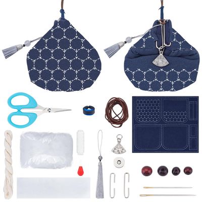 FREEBLOSS Sashiko Coin Purse DIY Kit with Instructions Pre- Printed Sashiko Kit for Beginners Japanese Embroidery Bag for Girls Mums Gift
