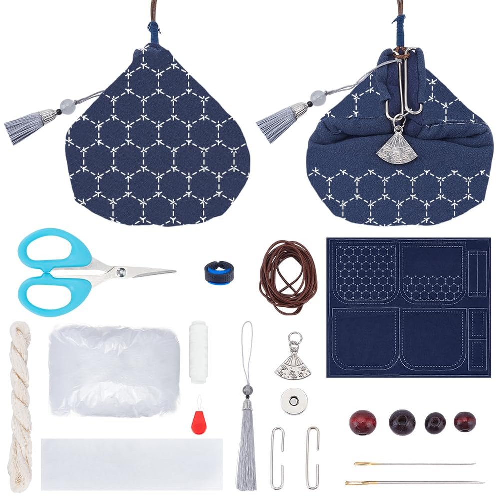 FREEBLOSS Sashiko Coin Purse DIY Kit with Instructions Pre- Printed Sashiko Kit for Beginners Japanese Embroidery Bag for Girls Mums Gift