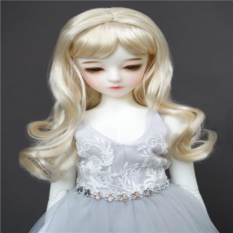 SssHam 1/3 1/4 BJD Doll Wig Doll Replace Light Gold Curly Hair for Female Movable Doll Action FigureJointed Doll DIY Toys(1/4)