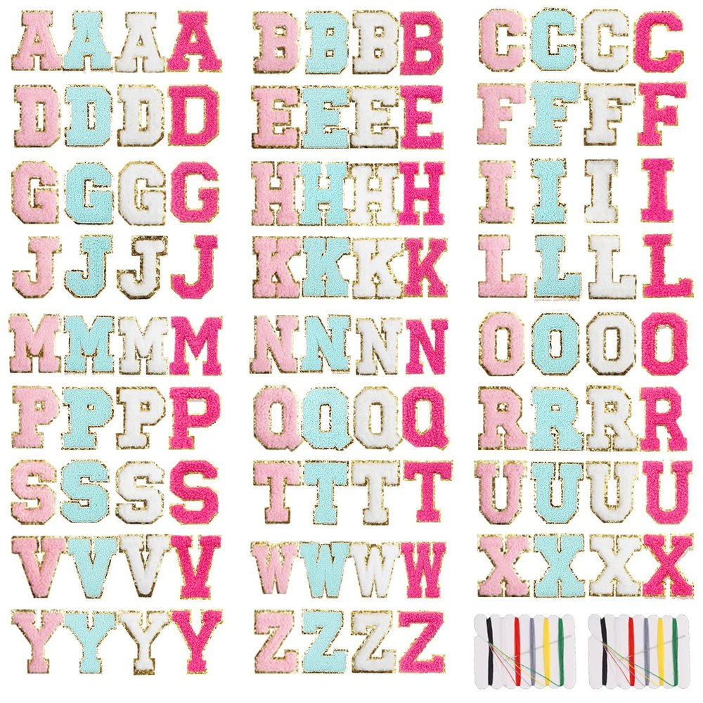 104 PCS Chenille Letter Patches 4 Set 4 Color Self-Adhesive Chenille Applique Embroidered Patches Stickers for Clothing,Backpacks,Hats,Bags,Dress,Shoes,Laptop, Phone,Fridge,Jackets,Jeans,Vests,DIY