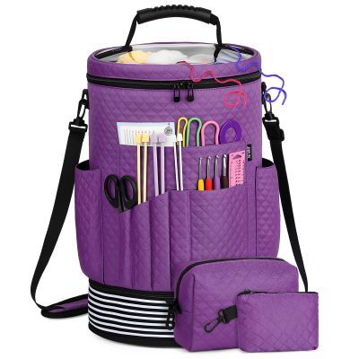 IBFUN Crochet Yarn Knitting Bag 3PCS - Expandable Yarn Storage Organizer Crocheting Bag with Accessories Cases Adjustable Strap for Hooks, Needles, Accessories, Crochet Lovers, Supplies, Beginners