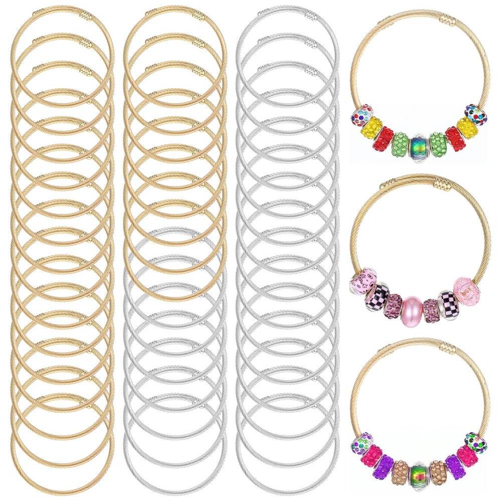 Ptwola 45 Pcs Snake Charm Bracelet Set Stainless Steel Expandable Bangle Bracelets Adjustable Snake Bracelet Chain for Women DIY Jewelry Making Supplies Christmas Birthday Gifts (Gold+Silver)