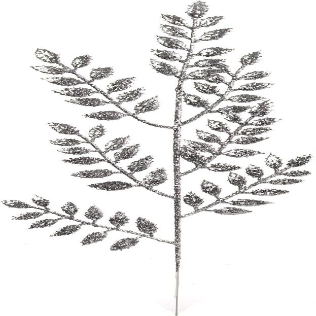 Larksilk Silver Glitter Ash Leaf Spray 17" Artificial Christmas Tree Picks with Sparkling Leaves | Holiday Decorative Branches for Xmas Tree Filling, Winter Home Dcor, 72-Pack