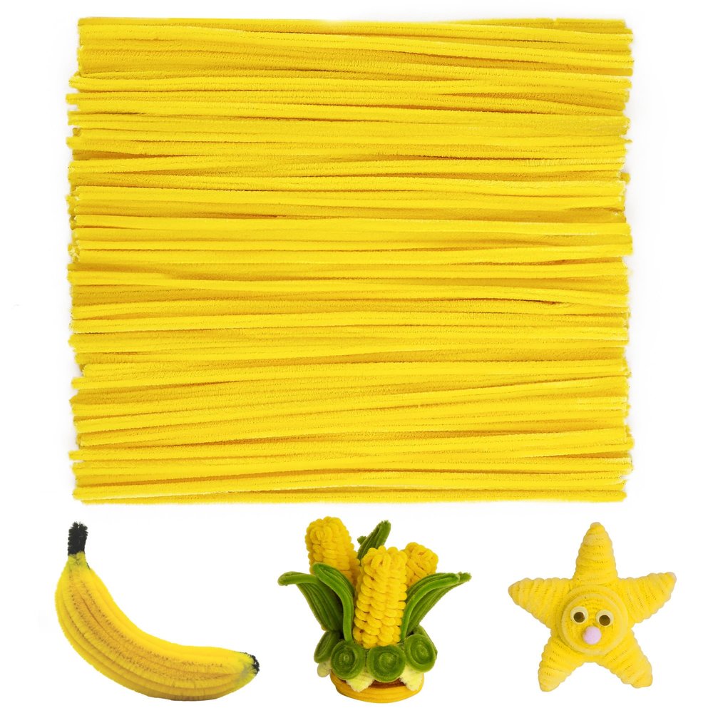 Caydo 100 Pieces Yellow Pipe Cleaners for Flowers, Flexible Chenille Stems Bulk for Creative DIY Crafts Project and Home Decoration, 6 mm x 12 Inch