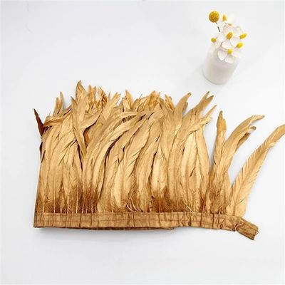 2M Tail Feathers Rooster Feather Trim for Halloween Dress Crafts Wings Cape Craft Decoration Gold 2M 25-30cm