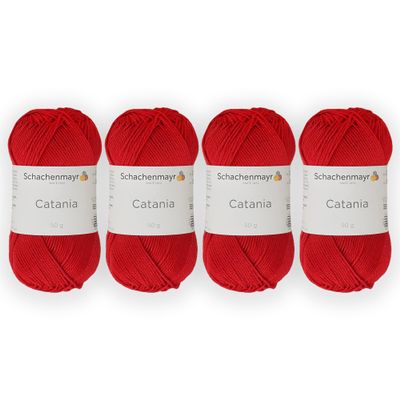 4 Skein/Pack Schachenmayr (SMC) Catania Originals Yarn, Each Ball 1.76 Oz (50gr) / 136 Yards (125 m), 100% Mercerized Cotton for Knitting and Crochet Yarn, Sport Weight, 115 - Red