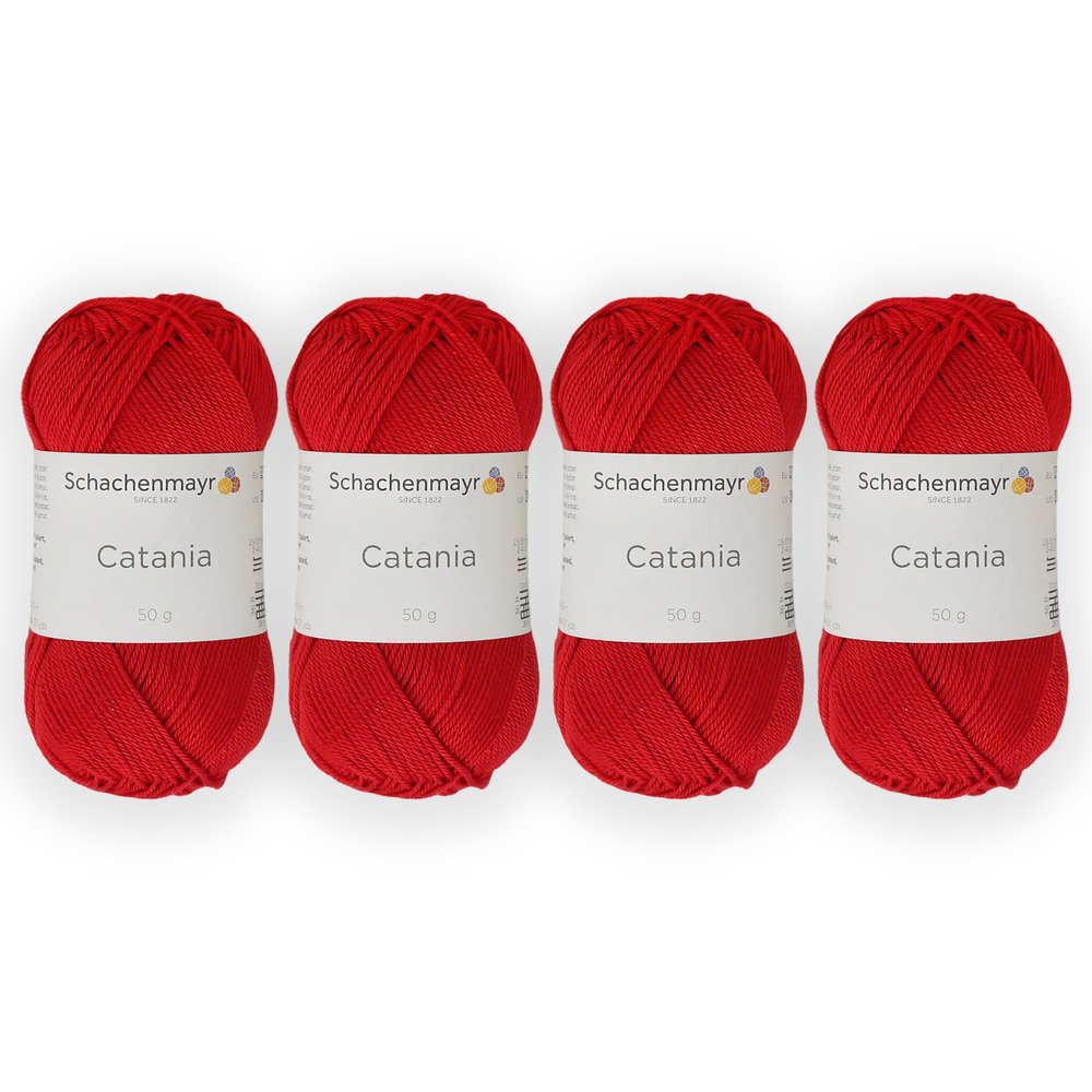 4 Skein/Pack Schachenmayr (SMC) Catania Originals Yarn, Each Ball 1.76 Oz (50gr) / 136 Yards (125 m), 100% Mercerized Cotton for Knitting and Crochet Yarn, Sport Weight, 115 - Red