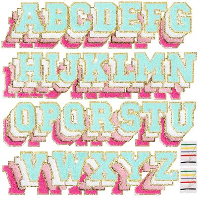104 Pcs Self Adhesive Chenille Letter Patches, 4 Colors A-Z Varsity Preppy Alphabet Embroidered Applique, Sew On & Stick On Decorative Patches for Clothing, Hats, Backpacks, Bags