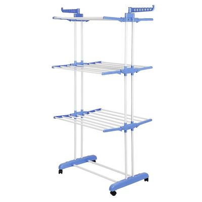 TEOYETTSF 6-Layer Adjustable Rolling Clothes Rack Coat Rack Floor Hanger Storage Closet Clothing Drying Foldable Clothes Hanger(Blue)