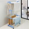 TEOYETTSF 6-Layer Adjustable Rolling Clothes Rack Coat Rack Floor Hanger Storage Closet Clothing Drying Foldable Clothes Hanger(Blue) view 3