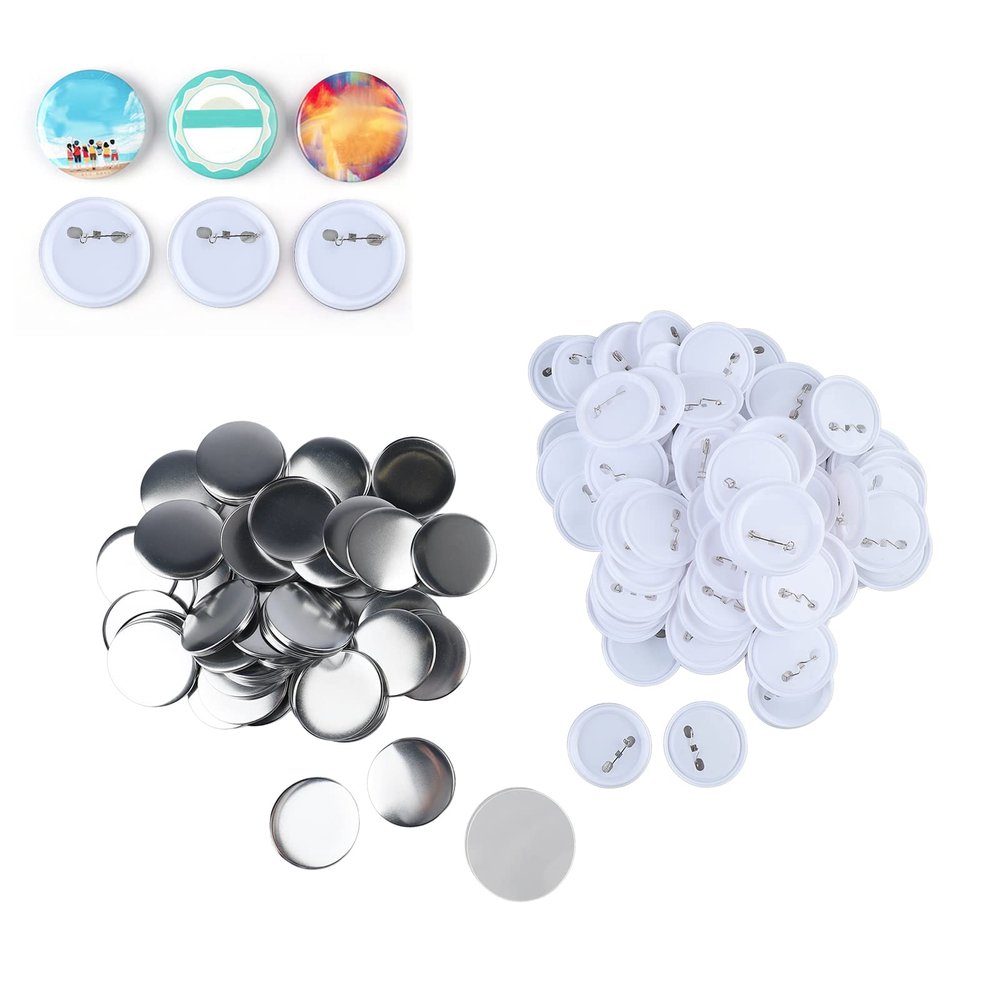 100 Sets Blank Pin Back Button Parts, 58mm/2.3in Tinplate Round Badge Kit Button Making Supplies Metal Pin Badge Kit