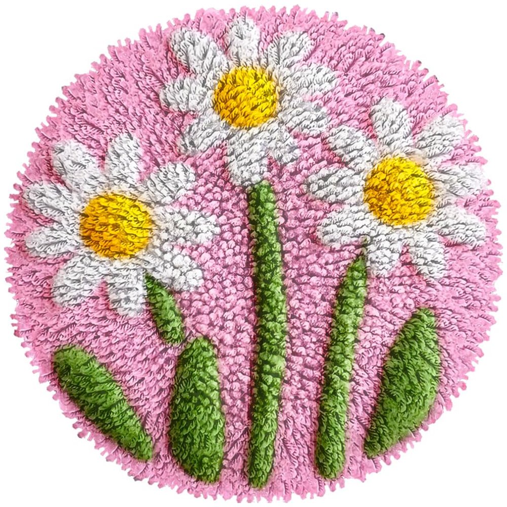 DIY Latch Hook Kit Daisy Flowers Mini Rug Easy for Beginners and Children Crochet Yarn Craft Hook and Latch Little Carpet for Home Decor 12x12inch