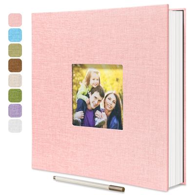 HoneyTolly Large Photo Album Self Adhesive, DIY Scrapbook Album for 4x6 8x10 10x12 Pictures, 60 Pages Light Pink Linen Cover Memory Book, Ideal Gift for Family Wedding Baby Christmas Anniversary