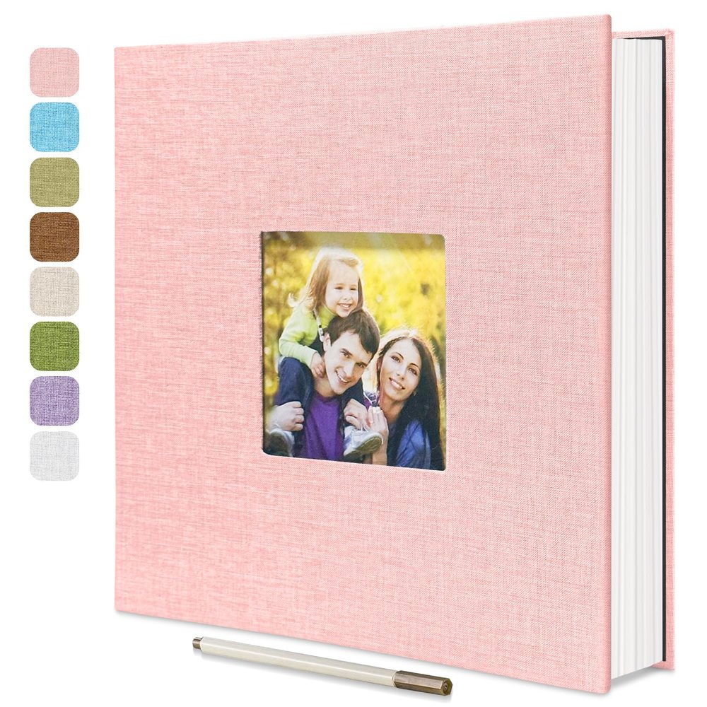 HoneyTolly Large Photo Album Self Adhesive, DIY Scrapbook Album for 4x6 8x10 10x12 Pictures, 60 Pages Light Pink Linen Cover Memory Book, Ideal Gift for Family Wedding Baby Christmas Anniversary