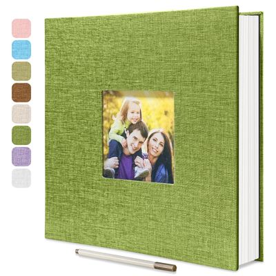HoneyTolly Large Photo Album Self Adhesive, DIY Scrapbook Album for 3x5 4x6 8x10 Pictures, 60 Pages Matcha Linen Cover Memory Book, Ideal Gift for Family Wedding Baby Christmas Anniversary