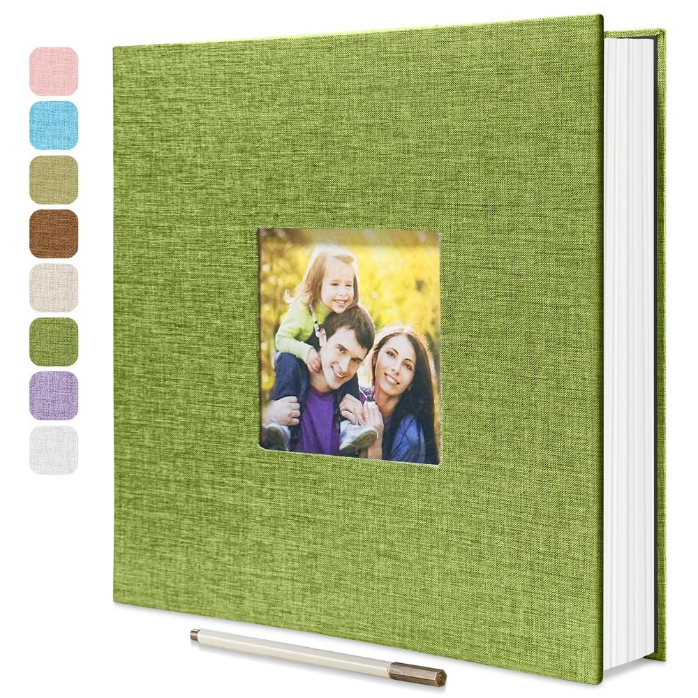 HoneyTolly Large Photo Album Self Adhesive, DIY Scrapbook Album for 3x5 4x6 8x10 Pictures, 60 Pages Matcha Linen Cover Memory Book, Ideal Gift for Family Wedding Baby Christmas Anniversary