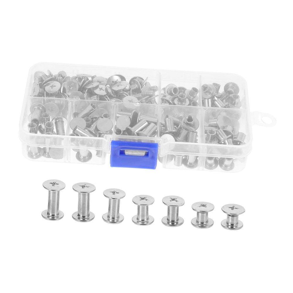 120 Sets Binding Screws Kit Rivets for DIY Leather Craft Round Head Design Secure Locking Mechanism for Purses Belts Albums Silver