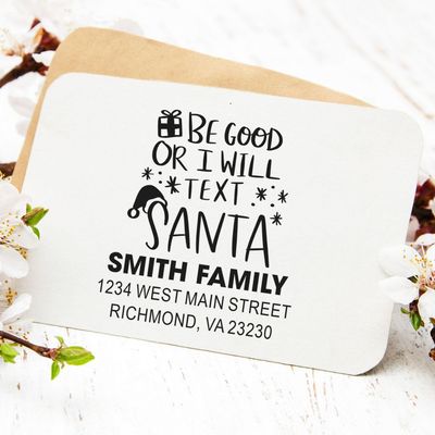 Custom Christmas Return Address Stamp with Wooden Handle, Santa's Jolly Message Rubber Stamp for Holiday Cards & Birthday Cards, Personalized Ink Pad Postal Stamper for Envelopes & Crafts