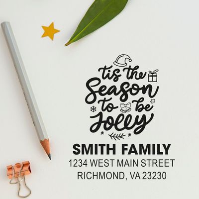 Custom Christmas Address Stamp with Wooden Handle, Personalized Holiday Card Return Address Stamper for Festive Cards, Envelopes & Invitations, Rubber Stamp for Holiday Season