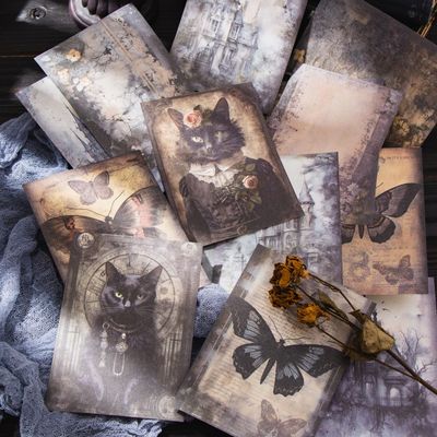 180 Sheets Dark Fantasy Gothic Vintage Cat Rose Decoupage Paper for Scrapbooking, Collage Art Projects, Antique Graveyard & Haunted Castles, Vintage Halloween Junk Journal Craft Paper