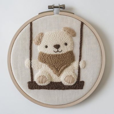 Punch Needle kit for Beginners, Punch Stitching kit for Adults, Needle Punch Kits for Adults with Scarf-Wearing Dog on Swing Embroidery Design