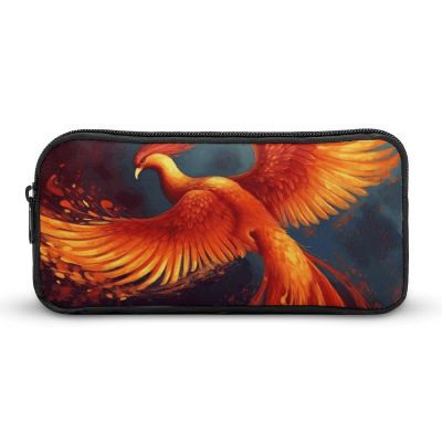 Eekstdbn Orange Red Phoenix Pencil Case Office Stationery Organizer Simple Sturdy Zipper Closure Portable Pencil Bag Office Travel Multi-Purpose Bag