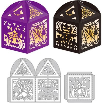DELORIGIN 3D Halloween Box Frame Cutting Dies for Card Making Pumpkin Scarecrow Ghost Die Carbon Steel Stencil Embossing Template for Halloween Cards Scrapbooking Paper Album Invitation Decor