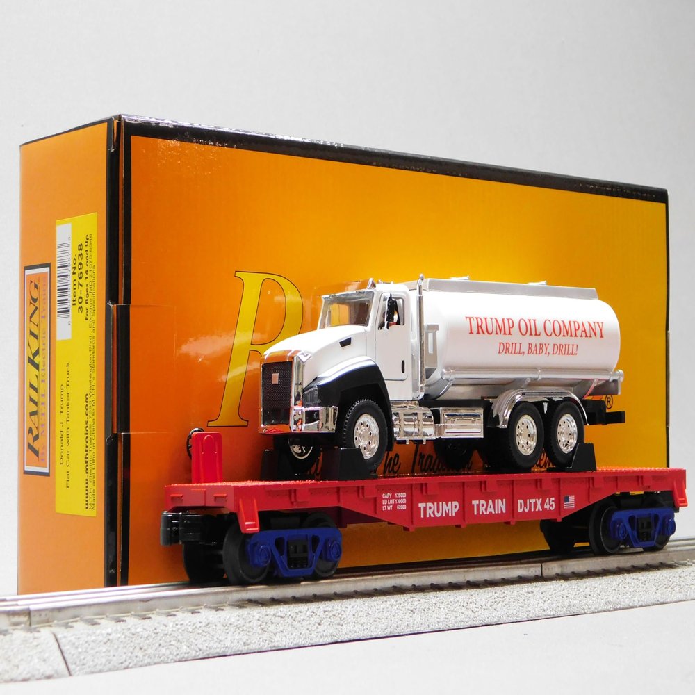 MTH RAILKING Donald J. Trump Flat CAR W/Tanker Truck O Gauge Fight 30-76938