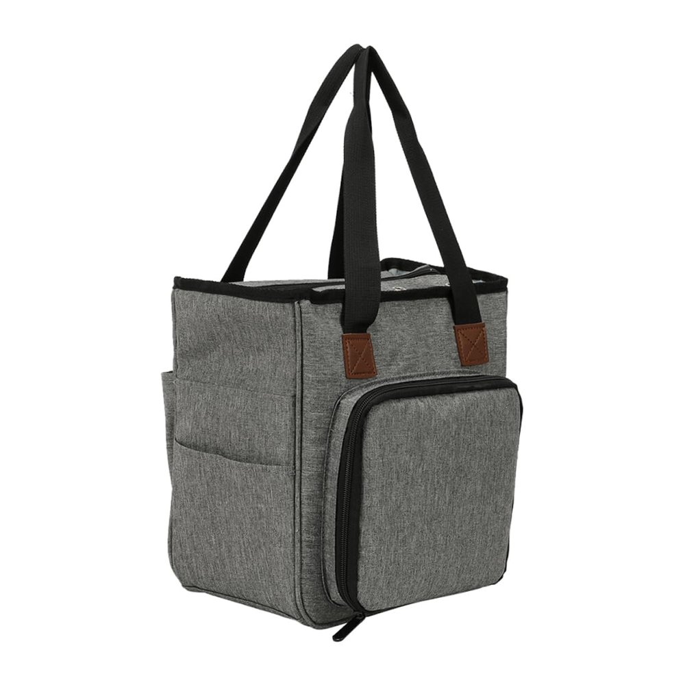 TEHAUX Fashion Woolen Yarn Storage Bag Kit Grey Organizer for Knitting Crochet Tools Capacity Multi Compartment Tote Bag for Home Finishing Craft Supplies