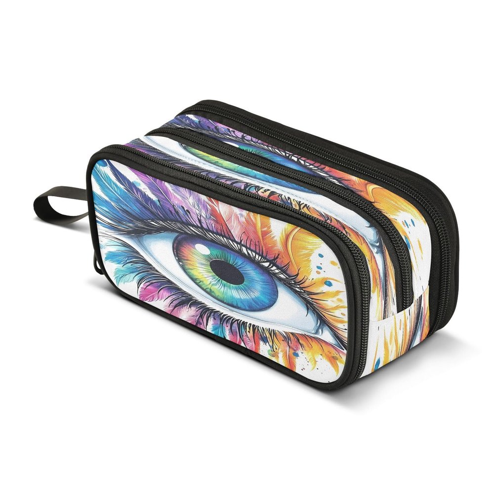 ALAZA Colorful Feathers Eyes Pencil Case Large Capacity Pencil Pouch girls boys Large Storage Pen Bag 3 Compartment Pencil Cases for School Students Office