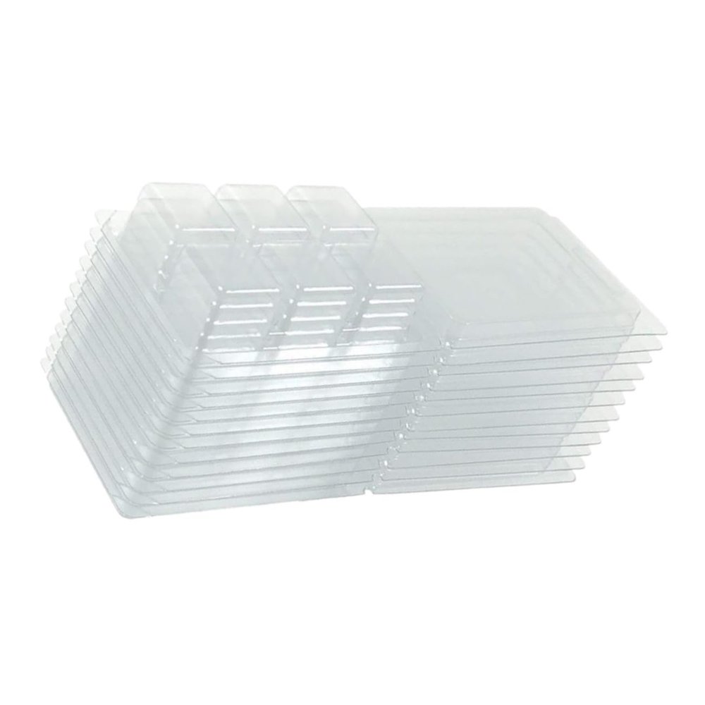 HEALSOPTHY 50Pcs Clear Wax Melt Clamshell Molds Durable Empty Plastic Cube Trays for DIY Soap Making Wax Tarts for Candle Melting Wax Cube Storage