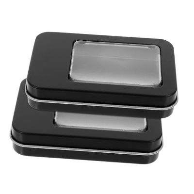Amosfun 2Pcs Mini Tinplate Box with Clear Window Portable Storage Box for Badges Crafts Jewelry Matte Finish Rounded Edges for Organizing Items