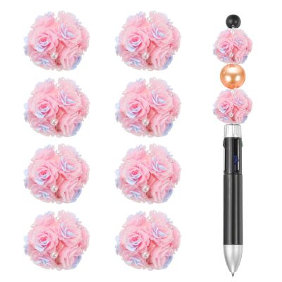 uxcell 10 Pcs Rhinestone Focal Beads for Pens, 0.8" Glass Flower Ball Beads Spacer Beaded Charm for DIY Jewelry Pen Keychain Making, Pink