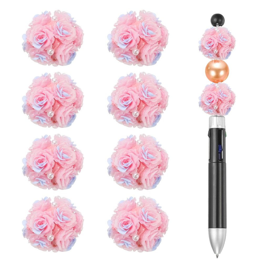 uxcell 10 Pcs Rhinestone Focal Beads for Pens, 0.8" Glass Flower Ball Beads Spacer Beaded Charm for DIY Jewelry Pen Keychain Making, Pink