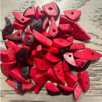 Mini tagua Nuts, 100 Pieces on Red Beads. Size: Approximately 1-2 cm. Center Hole. Ideal for eco-Friendly Jewelry Making. TBTRed01