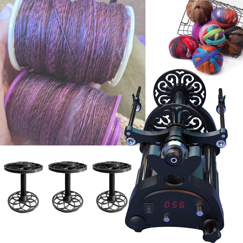 IINCOOY Electric Household Mini Digital Display Spinning Wheel Wool Spinning Fibre Spinning Wheel with Pedal(Black)