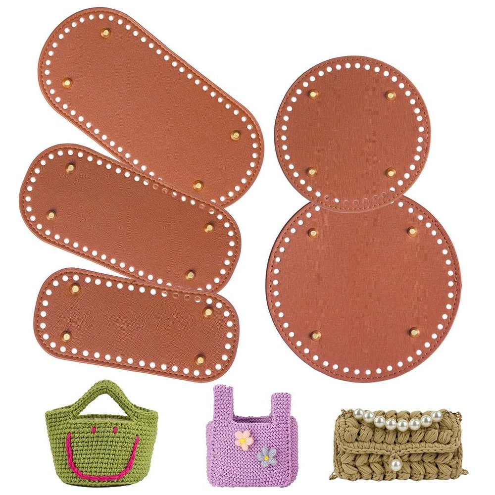 5-Pack Pu Leather Crochet Bag Bottom Shapers, Round, Oval & Rectangle, No Drill, Perfect for Handbag, Purse & Craft DIY