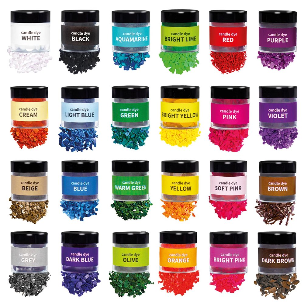 Candle Wax Dye for Soy Candle Making - 24 Popular Candle Dye Coloring Chips in Jars - Premium Candle Wax Coloring - Highly Concentrated Candle Chips Colors