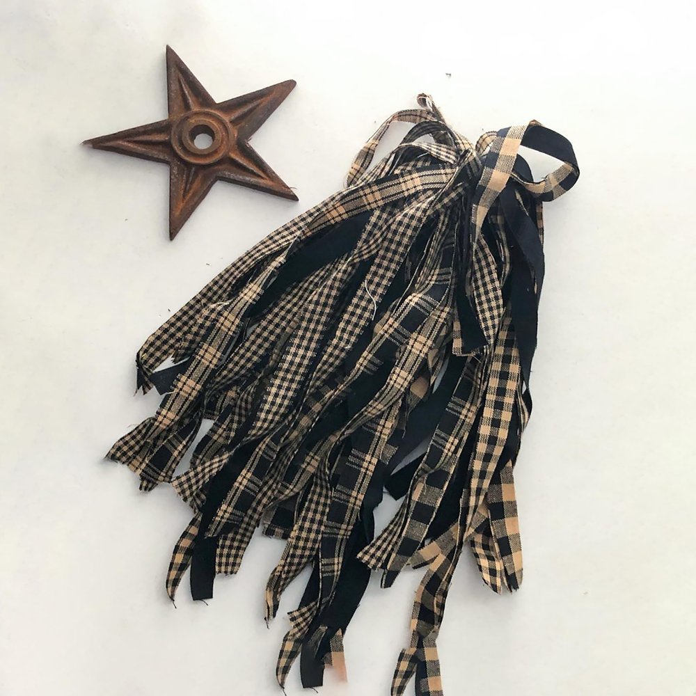 50 Black & Tan Plaid Fabric Strips 1" x 18" Precut Cotton Strips for Rag Garlands, Country Crafts, Wreaths & DIY Projects