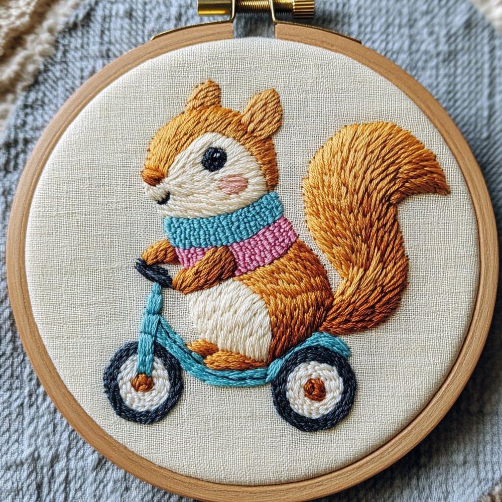 Punch Needle kit for Beginners, Punch Stitching kit for Adults Including Squirrel on Bicycle Cozy Needle Punch Kits for Handmade Gifts