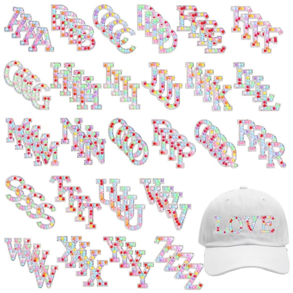 104 Pieces Iron-On Rhinestone Appliqu Letters, Embroidered Alphabet for Custom DIY Clothing, Bags, Shoes, Hats
