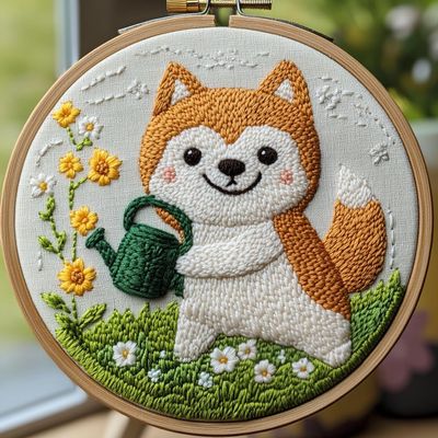 Punch Needle kit for Beginners, Needle Punch Kits for Adults Featuring Floral Scene with Shiba Punch Stitching kit for hobbyists