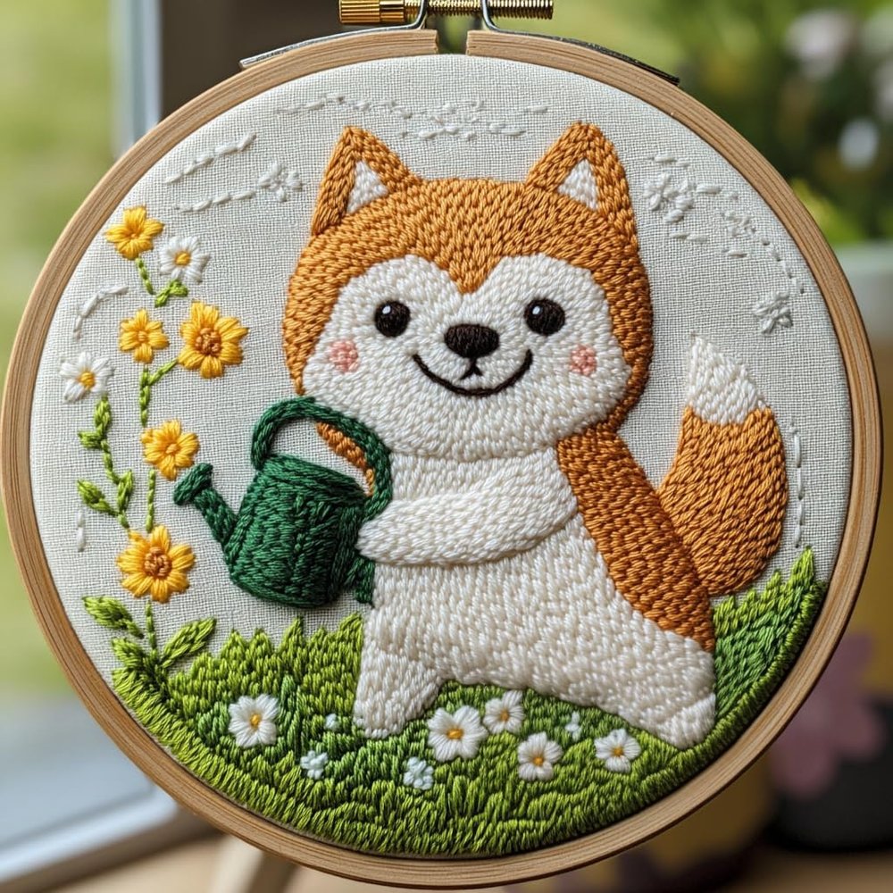 Punch Needle kit for Beginners, Needle Punch Kits for Adults Featuring Floral Scene with Shiba Punch Stitching kit for hobbyists