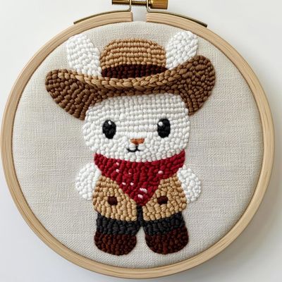 Punch Needle kit for Beginners, Punch Stitching kit for Adults, Needle Punch Kits for Adults Featuring Western Cowboy Rabbit DIY Embroidery Craft Set