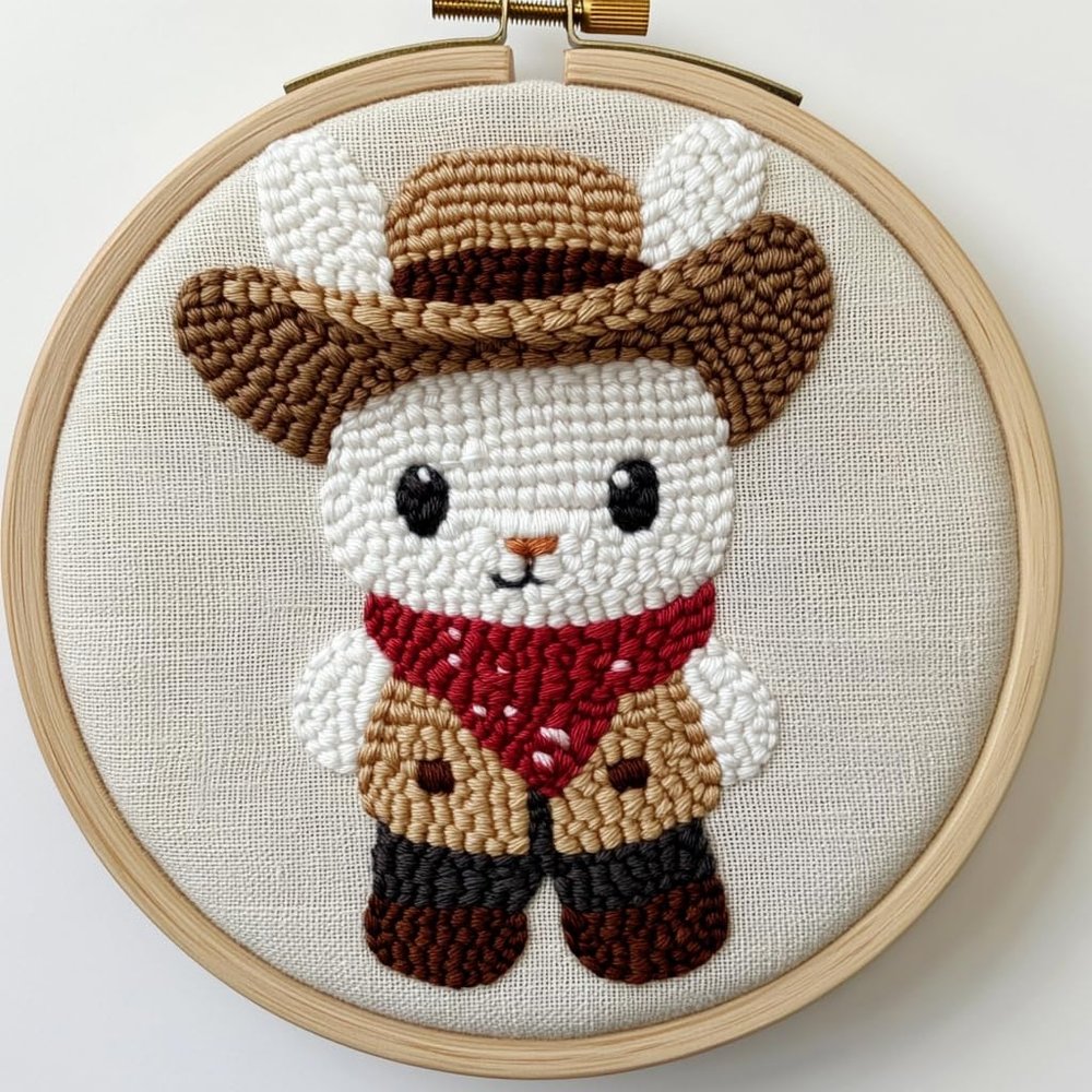 Punch Needle kit for Beginners, Punch Stitching kit for Adults, Needle Punch Kits for Adults Featuring Western Cowboy Rabbit DIY Embroidery Craft Set